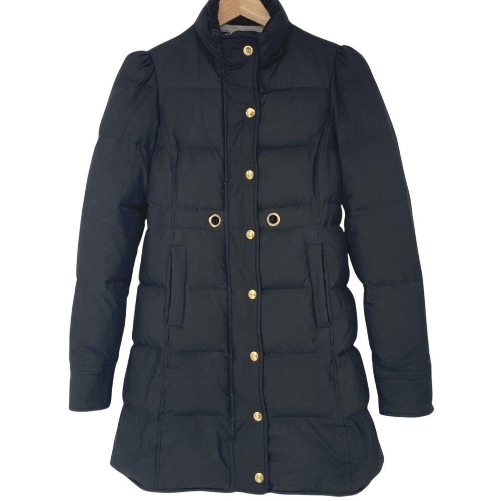 Juicy Couture Down Puffer Parka Coat Jacket Black with Gold Buttons Size Small